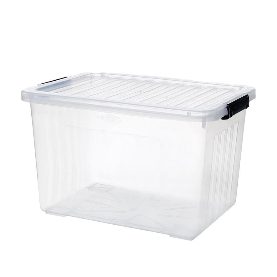 CAIXA 80LTS ORGANIZADORA E RODAS TRANSPARENTE BRANCA MILPLASTIC