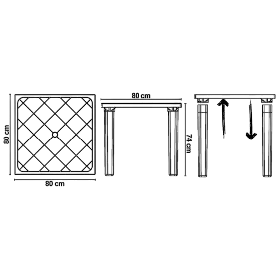 MESA QUADRADA DESMONTAVEL 80X80 BRANCA INJEPLASTEC