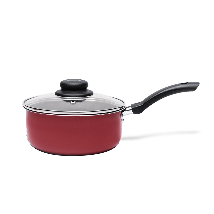 PANELA ALUM N.18 COM CABO E TAMPA DE VIDRO VERMELHO BRINOX