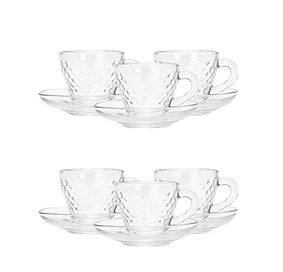 CONJ DE XICARA VIDRO CAFE C/PIRES C/6 90ML PLASVALE