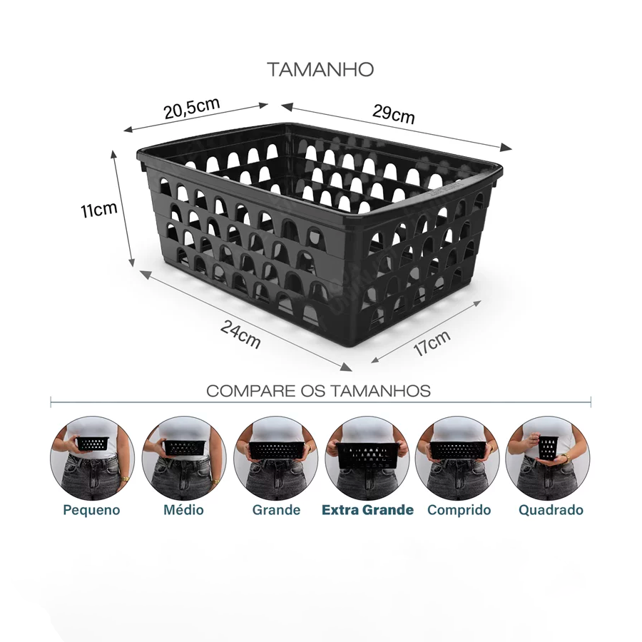 CESTO PLASTICO RETANGULAR PRETO GRANDE REF.0696 UNINJET