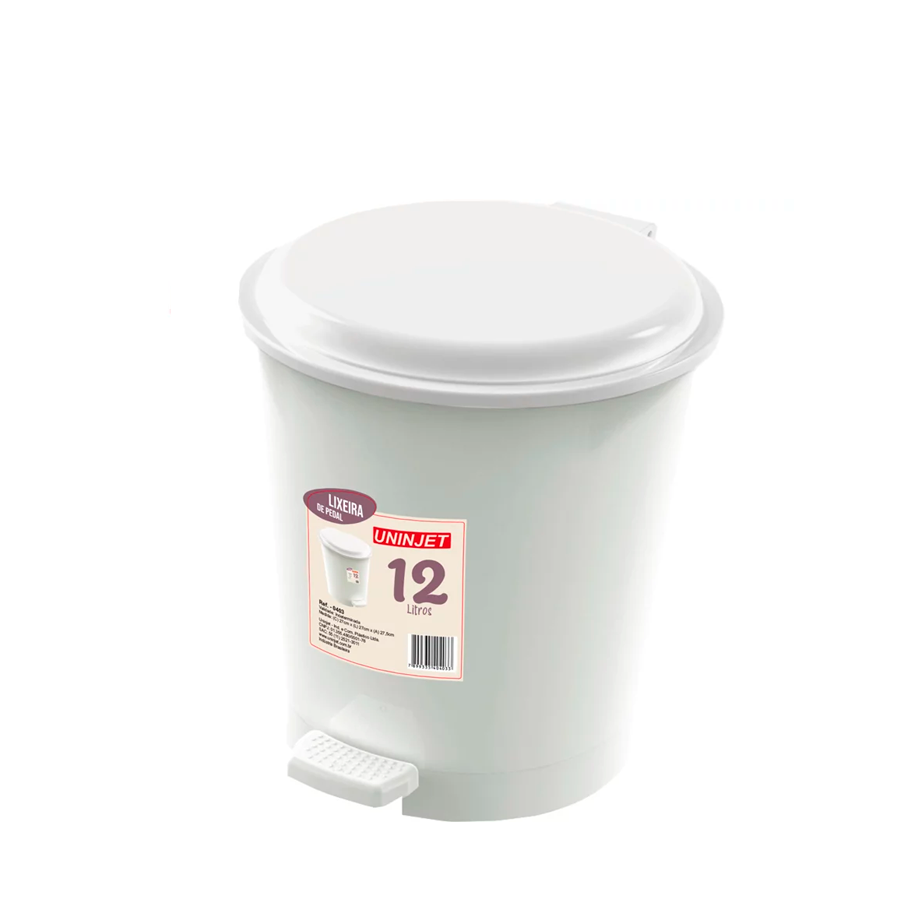LIXEIRA 12LTS C/PEDAL REDONDA BRANCA REF.0403 UNINJET