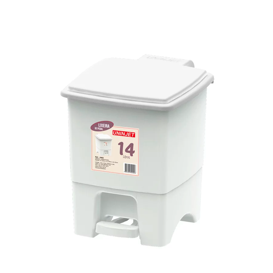 LIXEIRA 14LTS C/PEDAL QUADRADA BRANCA REF.0402 UNINJET