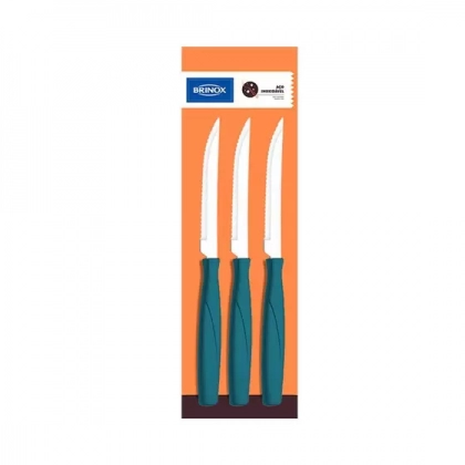 FACA INOX MESA C/PLAST C/3 AZUL ITAPARICA BRINOX